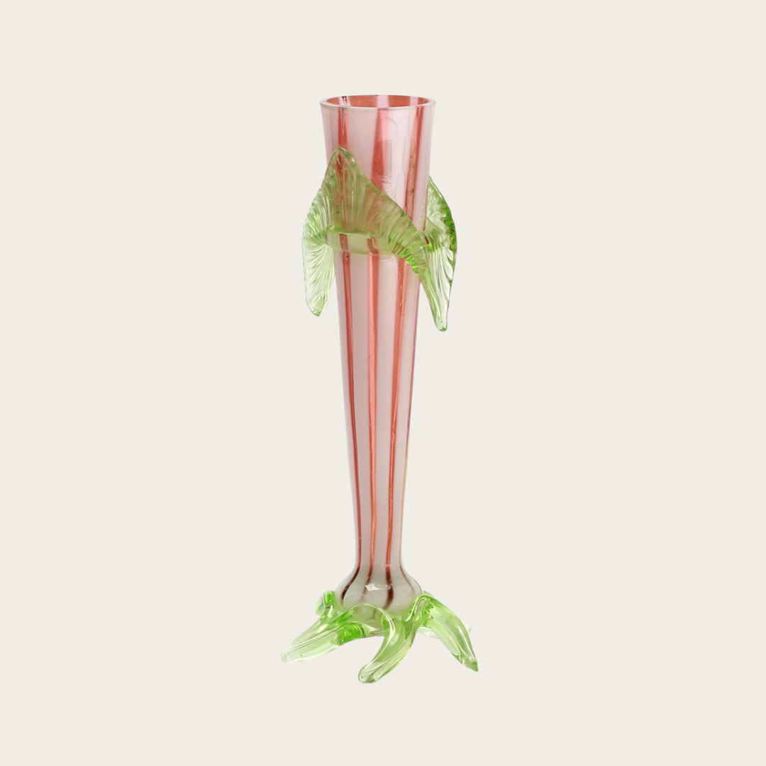1950s Peppermint Stripe Murano Vase with Decorative Foot and Hanger Details