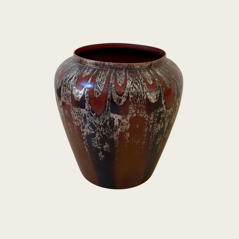 French Dinanderie Brassware Vase with Black, Red & Silver Patina