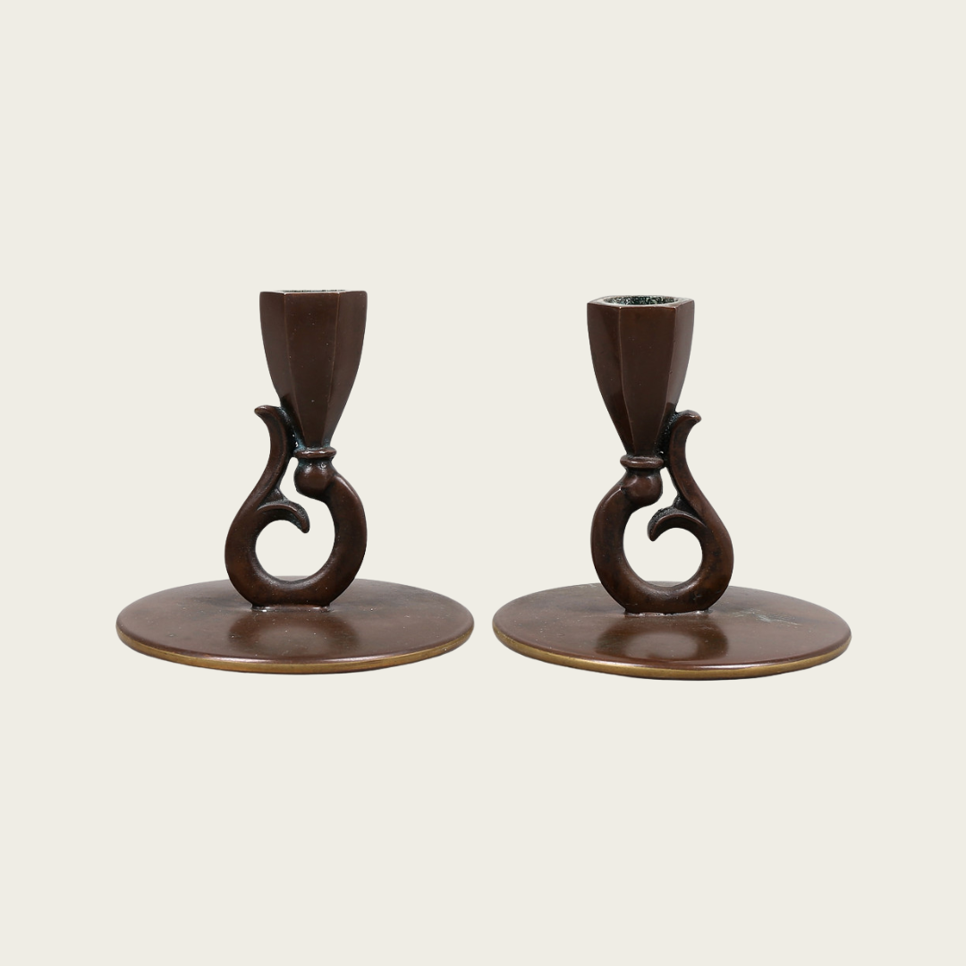 Pair of Art Deco Bronze Candle Sticks by HF Ildfast, Denmark