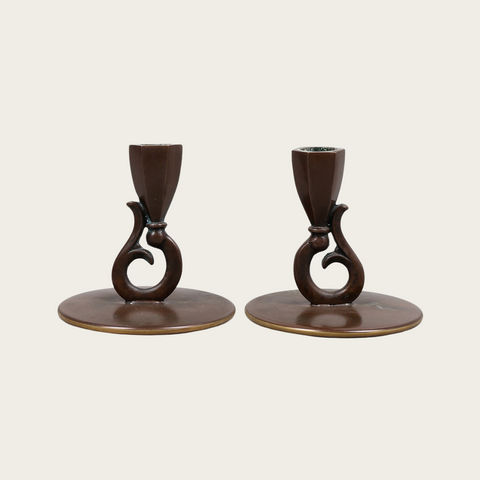 Pair of Art Deco Bronze Candle Sticks by HF Ildfast, Denmark