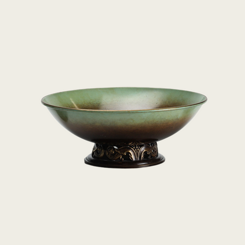 Ystad Metal Bronze Footed Bowl with Decorative Relief Details on Base