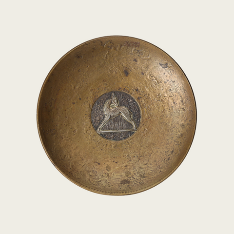 Solid Cast Bronze Footed Dish with Swedish Grace Deer Relief by Evan Jensen for Københaven