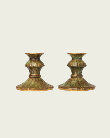 Pair of Swedish Grace Gilded and Glazed Earthenware Candlesticks by Josef Ekberg for Gustavsberg