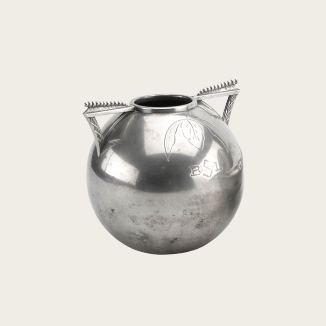 1920's Polished Pewter Globe Vase by Svenskt Tenn with Beaded Handle Details