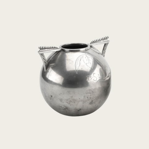 1920's Polished Pewter Globe Vase by Svenskt Tenn with Beaded Handle Details
