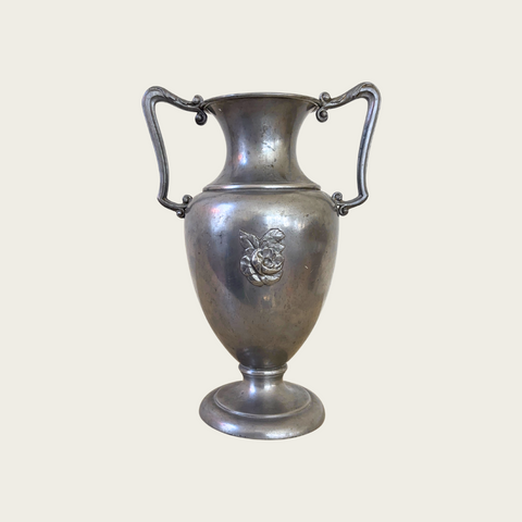 1940's Swedish Grace Polished Pewter Vessel with Rose Decoration by Nordtenn Svenskt