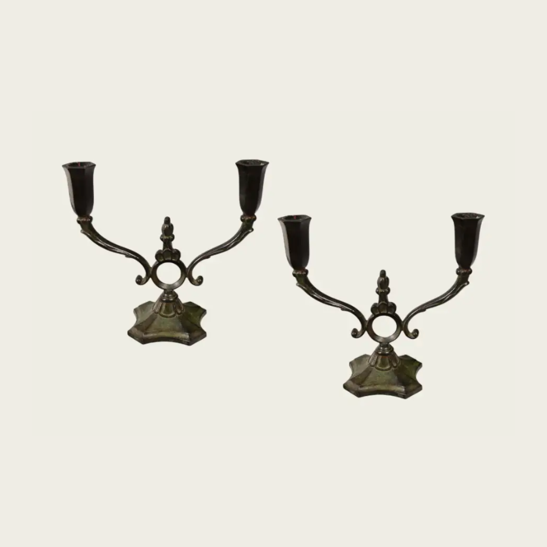 Pair of 1930s Bronze Candlesticks by Ystad Brons