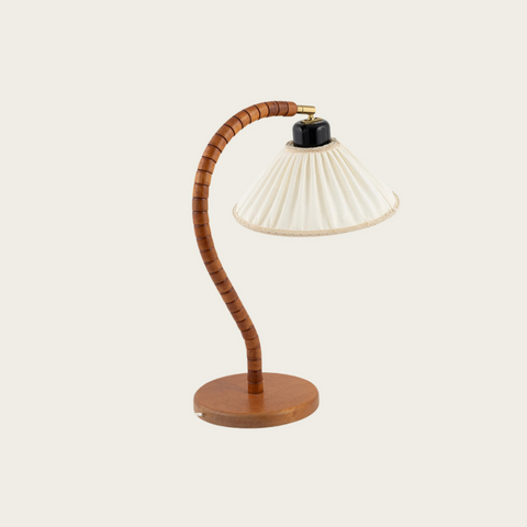 Curved Beechwood Table Lamp by Markslöjd with Linen Shade