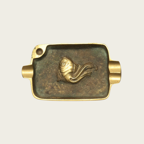 Brass Ashtray with Patinated Details and Fish Relief