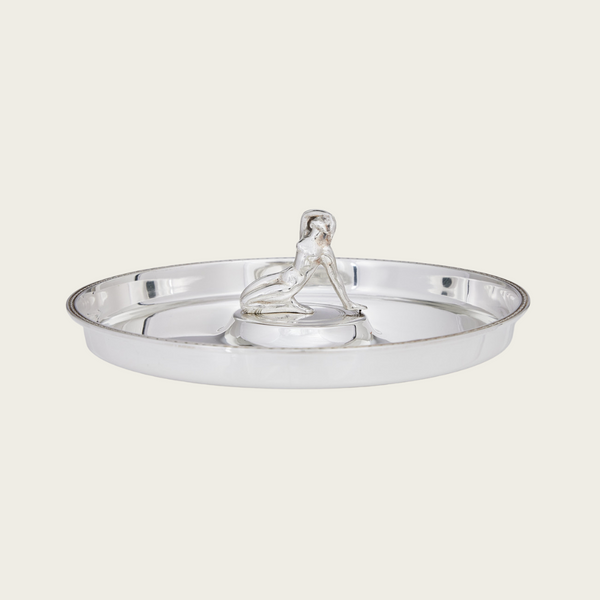Silver Art Deco Dish Nude Woman in Center by Arne Erkers for Guldsmedsaktiebolaget (GAB), Sweden