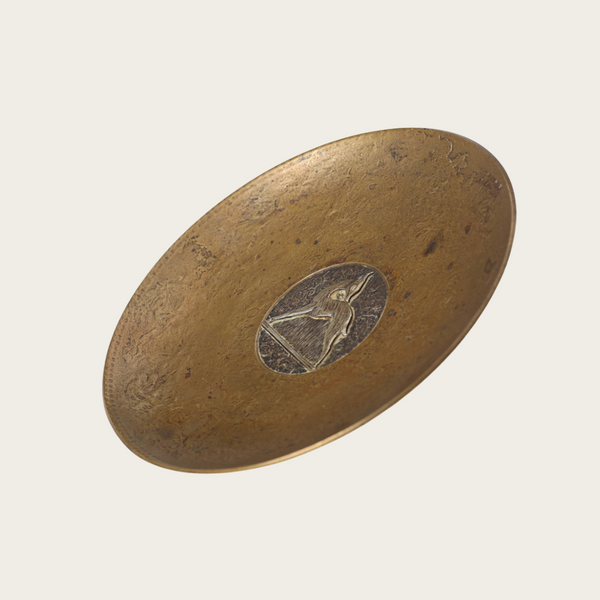 Solid Cast Bronze Footed Dish with Swedish Grace Deer Relief by Evan Jensen for Københaven