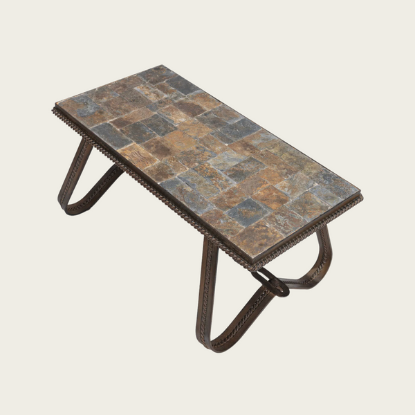 1970s French Ferronnerie & Slate Slate Mosaic Coffee Table