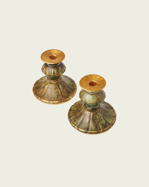 Pair of Swedish Grace Gilded and Glazed Earthenware Candlesticks by Josef Ekberg for Gustavsberg