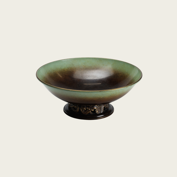 Ystad Metal Bronze Footed Bowl with Decorative Relief Details on Base