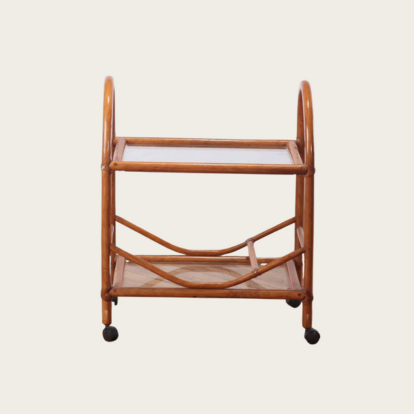 1970's Bentwood Glass & Leather Bar Cart