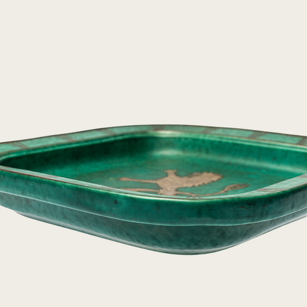 Footed Dish by Wilhelm Kage with Silver Leaf Lion in Center
