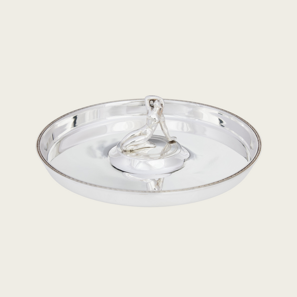 Silver Art Deco Dish Nude Woman in Center by Arne Erkers for Guldsmedsaktiebolaget (GAB), Sweden