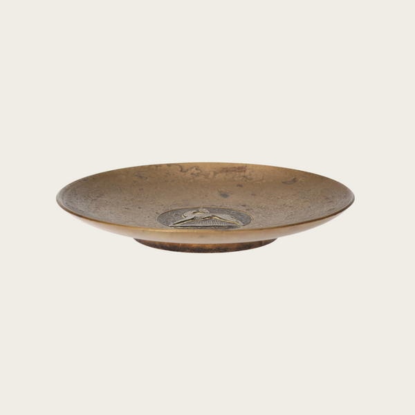 Solid Cast Bronze Footed Dish with Swedish Grace Deer Relief by Evan Jensen for Københaven