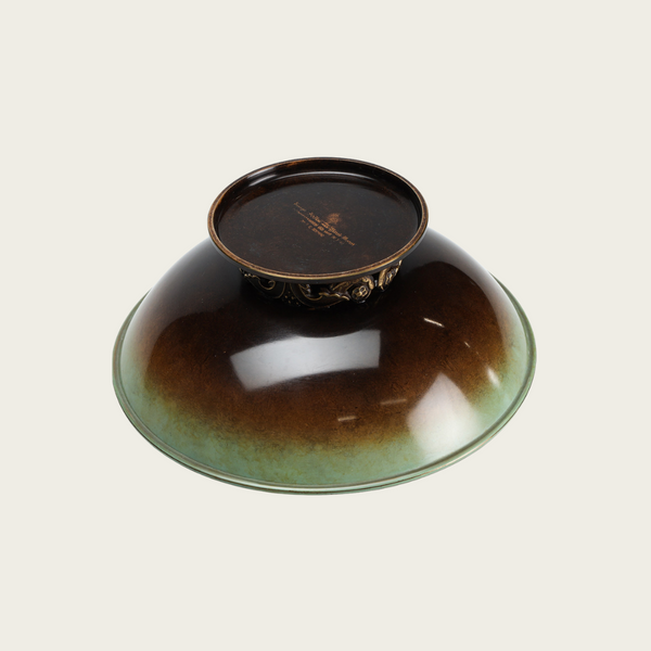 Ystad Metal Bronze Footed Bowl with Decorative Relief Details on Base