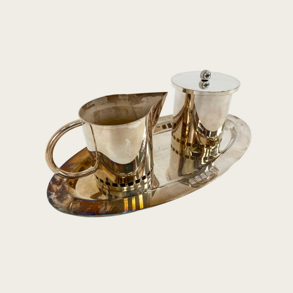 1980s Richard Meier for Swid Powell Silver Plate, Cream & Sugar Set