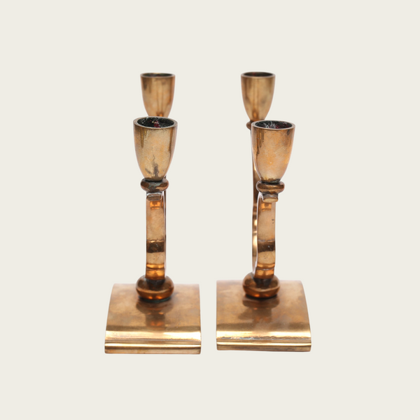 Pair of 1920s Swedish Sune Bäckström Model 9094 Art Deco Polished Bronze Candlesticks