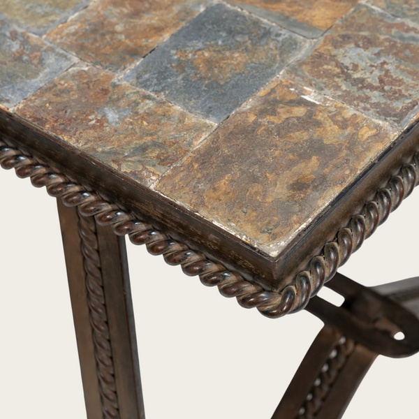 1970s French Ferronnerie & Slate Slate Mosaic Coffee Table
