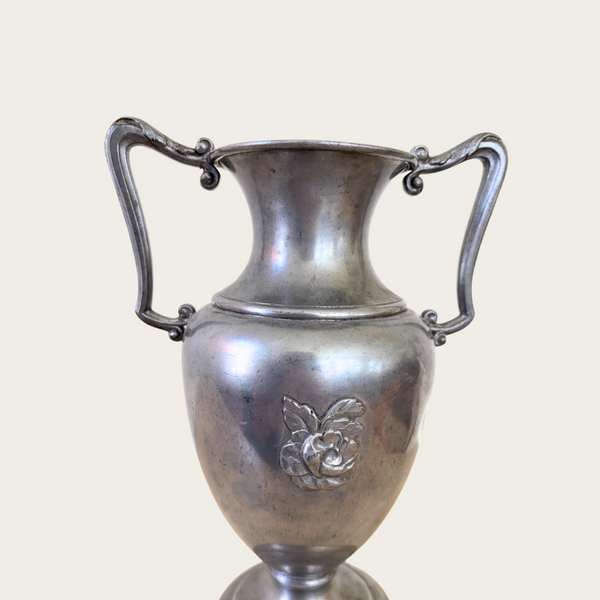 1940s Swedish Grace Polished Pewter Vessel with Rose Decoration by Nordtenn Svenskt