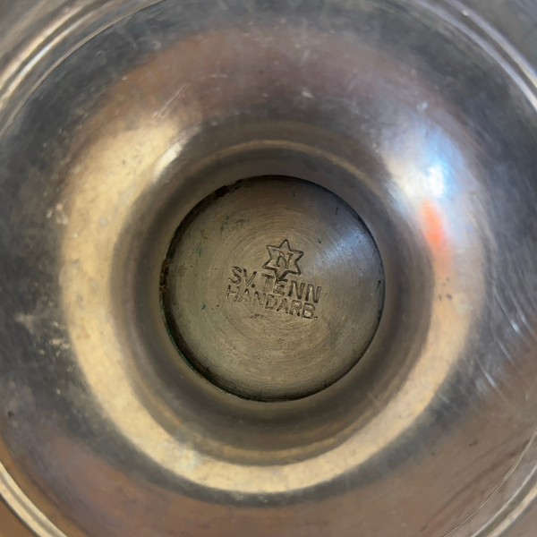 1940s Swedish Grace Polished Pewter Vessel with Rose Decoration by Nordtenn Svenskt