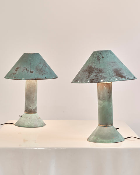 1980's Patinated Copper Table Lamps by Ron Rezek