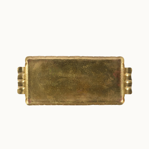 1930's Hammered Brass Art Deco Tray with Scalloped Handle Detail