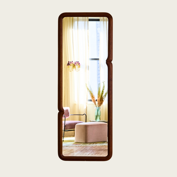 1980's Studio Made Solid Walnut Pinched Mirror by Steven Mackintosh