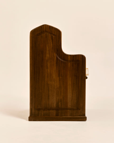 French Oak Church Pew Chair with Cream Boucle and Mustard Mohair Piped Cushions