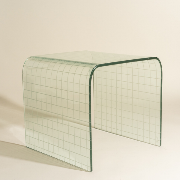 1970's Etched Grid Glass Waterfall Tables by Angelo Cortesi for Fiam Italia